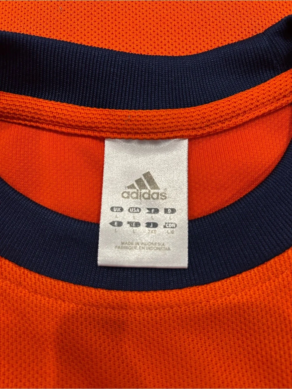 Adidas T-Shirt Mens Large Orange Navy Athletic Performance Short Sleeve Training